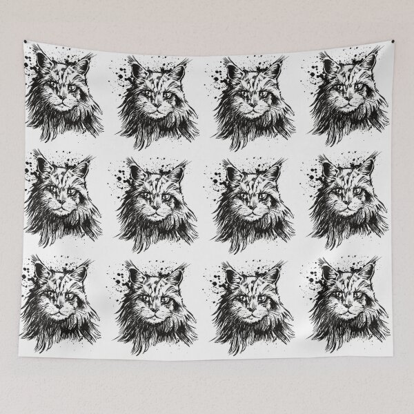 Item preview, Maine Coon Ink Portrait Illustration designed and sold by Inkversed.