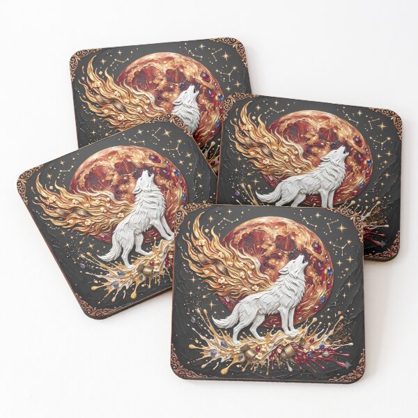 Item preview, White Wolf Blood Moon - Mystical Impasto Oil Painting Art designed and sold by SupernovaNote.