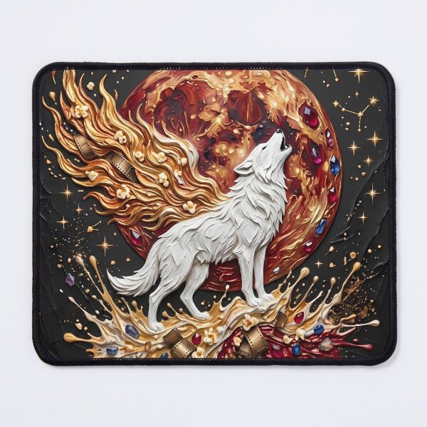 Item preview, White Wolf Blood Moon - Mystical Impasto Oil Painting Art designed and sold by SupernovaNote.