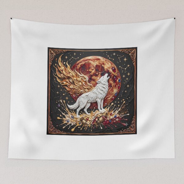 Item preview, White Wolf Blood Moon - Mystical Impasto Oil Painting Art designed and sold by SupernovaNote.