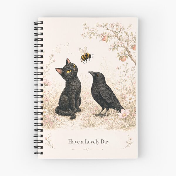 Item preview, Lovely Day Greeting Card with Black Cat Raven and Bee designed and sold by VelvetClawStudio.