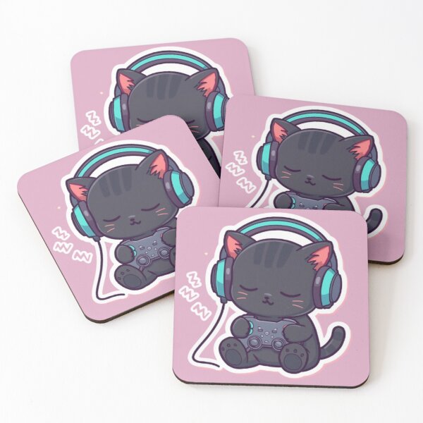 Item preview, Sleepy Gamer Cat with RGB Headphones Kawaii Sticker designed and sold by Stylestickers55.