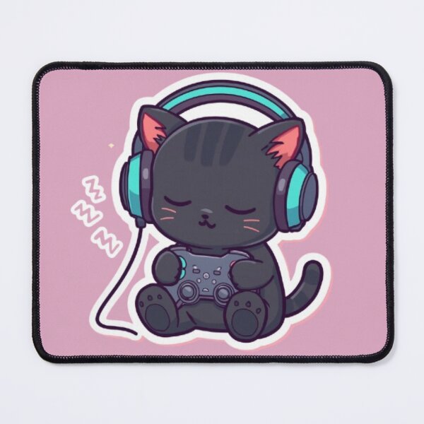 Item preview, Sleepy Gamer Cat with RGB Headphones Kawaii Sticker designed and sold by Stylestickers55.