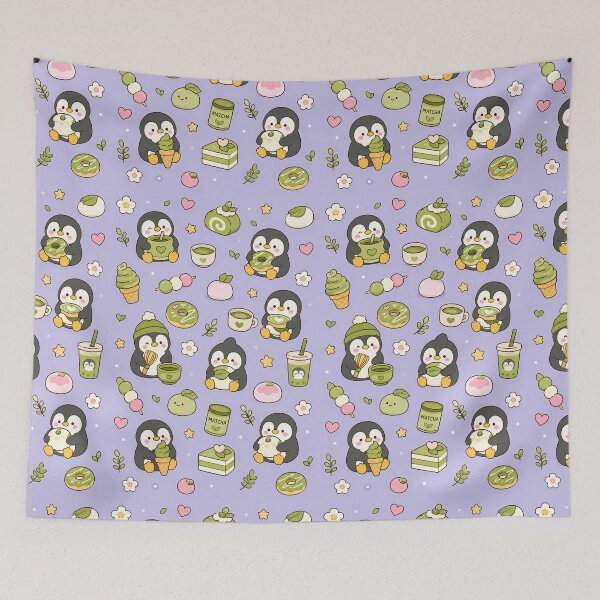 Item preview, Penguin Matcha Dessert Kawaii Pattern designed and sold by Soft Berry Studio.