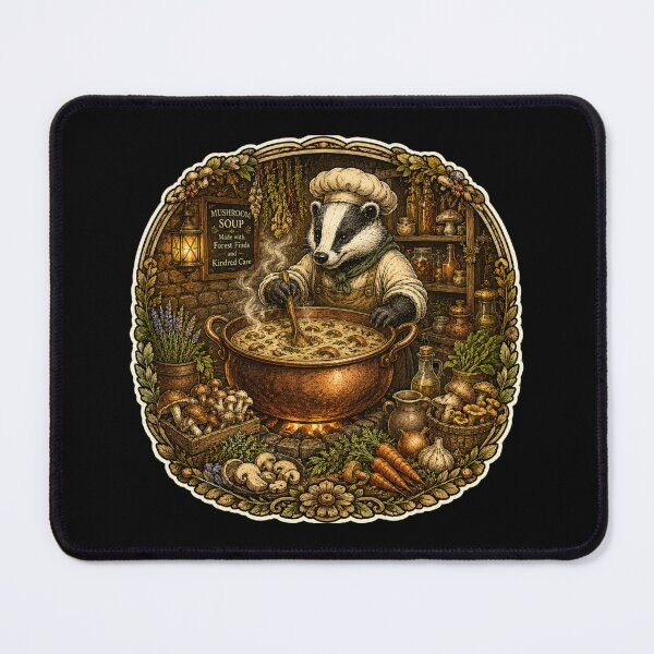 Item preview, Badger Mushroom Soup Chef | Cottagecore Forest Kitchen | Woodland Cooking | Cozy Mushroom Lover Gift designed and sold by MrDev.