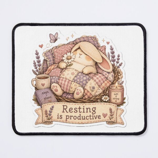 Item preview, Cozy Bunny Resting Under Patchwork Quilt Cottagecore Art designed and sold by Spectre Creates.
