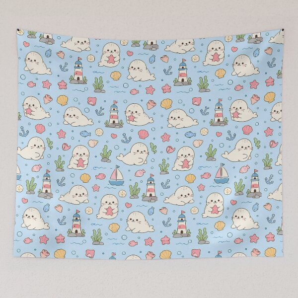 Item preview, Seal Ocean Adventure Kawaii Pattern designed and sold by Soft Berry Studio.