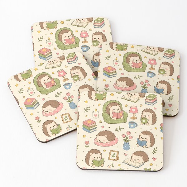 Item preview, Hedgehog Cozy Reading Kawaii Pattern designed and sold by Soft Berry Studio.