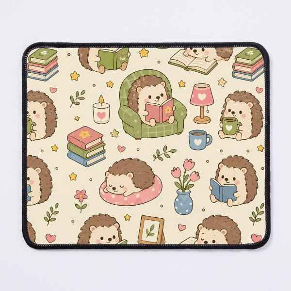 Item preview, Hedgehog Cozy Reading Kawaii Pattern designed and sold by Soft Berry Studio.