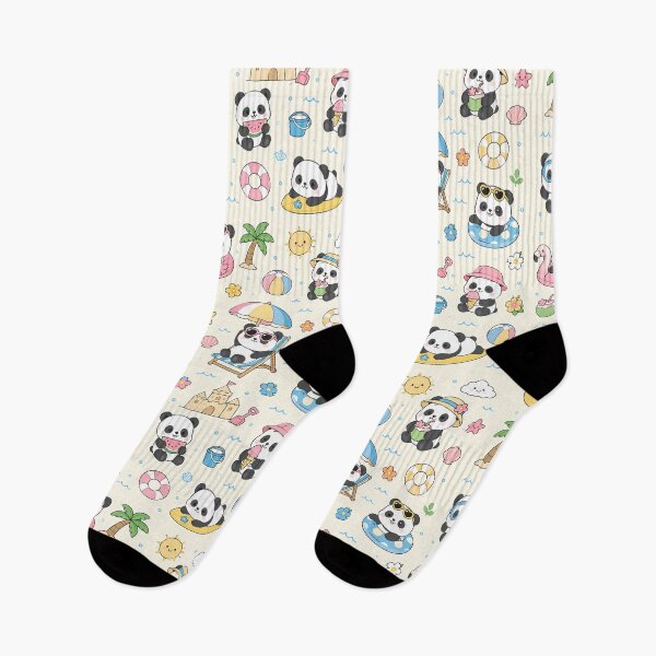 Aperçu de l'œuvre Motif kawaii Panda Beach Vacation créée et vendue par Soft Berry Studio.
