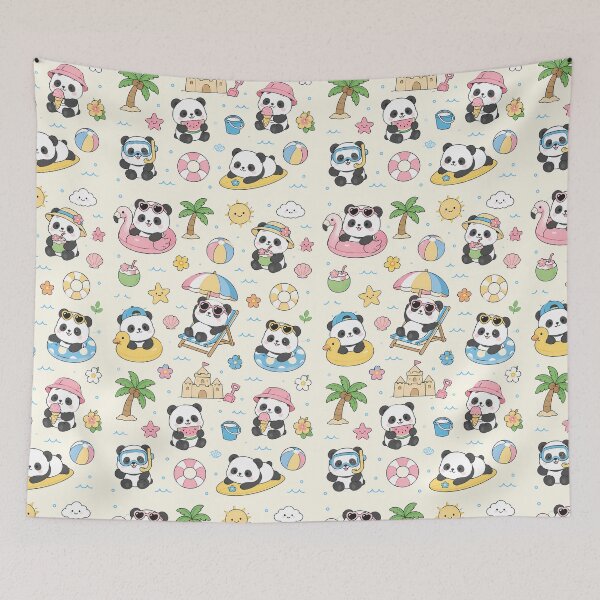 Item preview, Panda Beach Vacation Kawaii Pattern designed and sold by Soft Berry Studio.