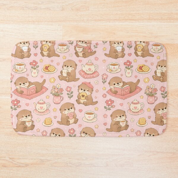 Item preview, Otter Floral Tea Kawaii Pattern designed and sold by Soft Berry Studio.