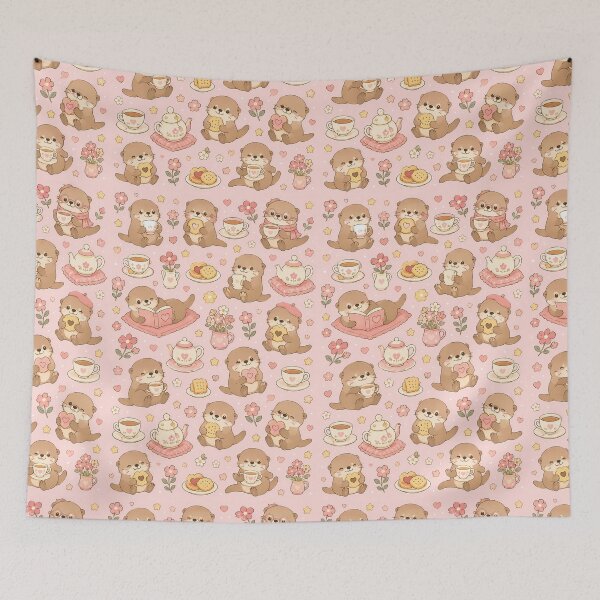 Item preview, Otter Floral Tea Kawaii Pattern designed and sold by Soft Berry Studio.