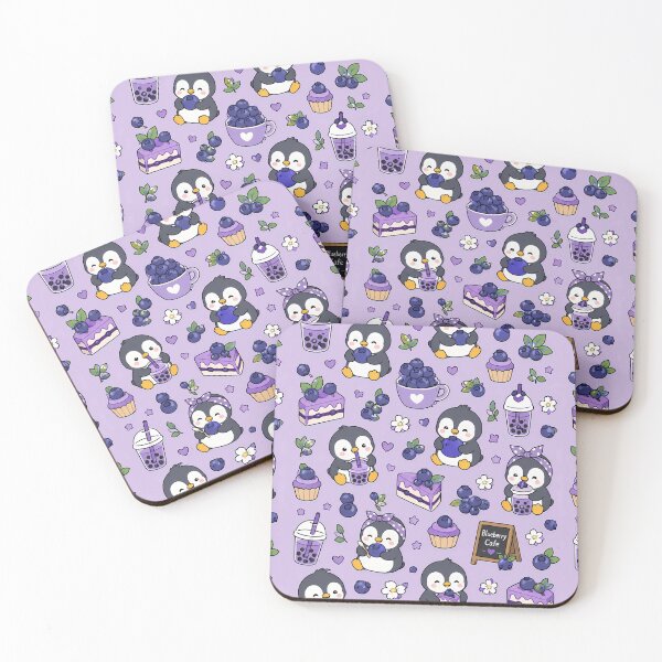 Item preview, Penguin Blueberry Coffee Kawaii Pattern designed and sold by Soft Berry Studio.
