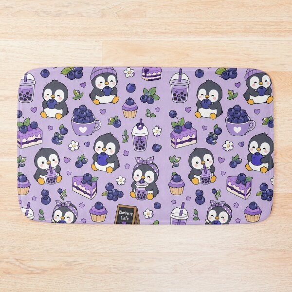 Item preview, Penguin Blueberry Coffee Kawaii Pattern designed and sold by Soft Berry Studio.