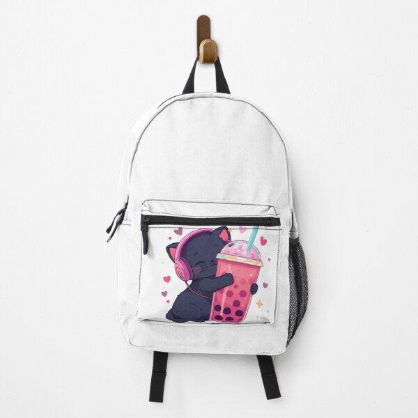 Item preview, Cute Black Gamer Cat Hugging Strawberry Bubble Tea Kawaii Sticker designed and sold by Stylestickers55.