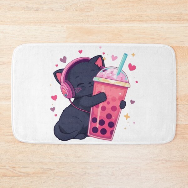 Item preview, Cute Black Gamer Cat Hugging Strawberry Bubble Tea Kawaii Sticker designed and sold by Stylestickers55.