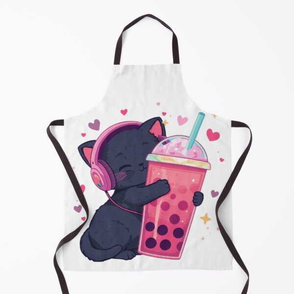 Item preview, Cute Black Gamer Cat Hugging Strawberry Bubble Tea Kawaii Sticker designed and sold by Stylestickers55.