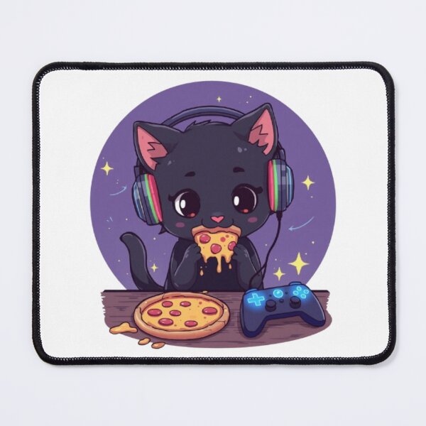 Item preview, Cute Black Gamer Cat Eating Pizza Kawaii Sticker designed and sold by Stylestickers55.