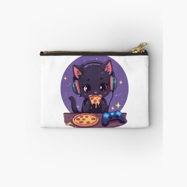 Item preview, Cute Black Gamer Cat Eating Pizza Kawaii Sticker designed and sold by Stylestickers55.