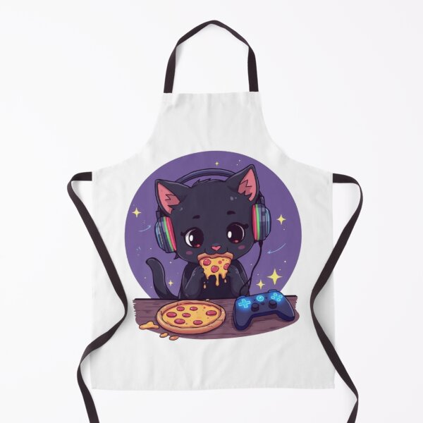 Item preview, Cute Black Gamer Cat Eating Pizza Kawaii Sticker designed and sold by Stylestickers55.