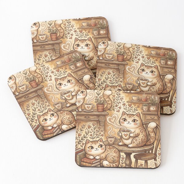 Item preview, Cozy Coffee Cat Cafe Cottagecore Cute Folk Art designed and sold by Iampoji.