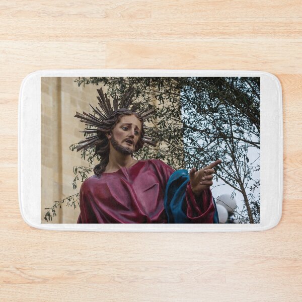 Item preview, Statue Of Jesus With Halo In Religious Procession Near Olive Tree Outside Church designed and sold by Nmallia.