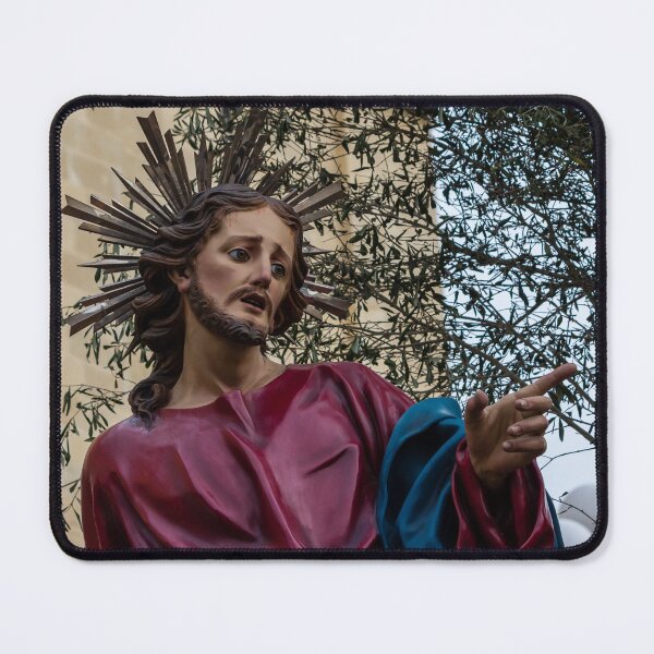Item preview, Statue Of Jesus With Halo In Religious Procession Near Olive Tree Outside Church designed and sold by Nmallia.