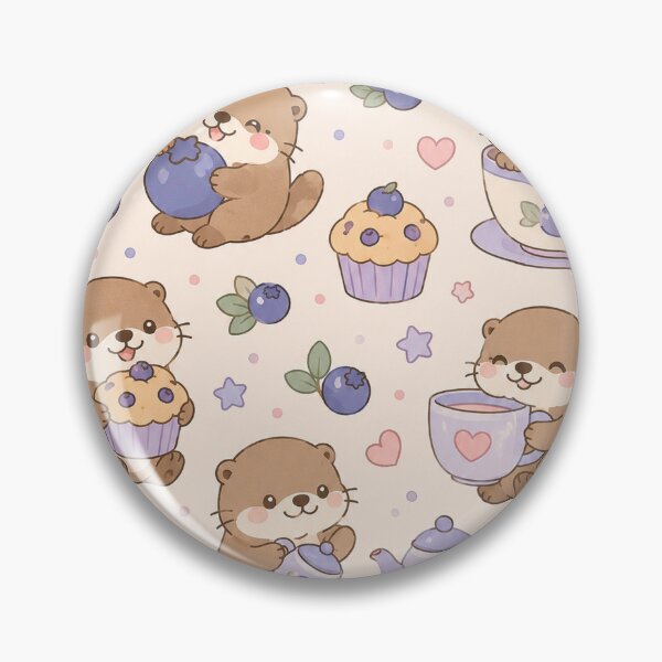 Item preview, Cute Otter Blueberry Tea Kawaii Pattern designed and sold by Soft Berry Studio.