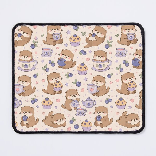 Item preview, Cute Otter Blueberry Tea Kawaii Pattern designed and sold by Soft Berry Studio.