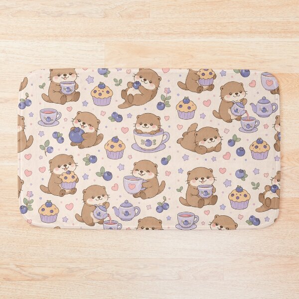 Item preview, Cute Otter Blueberry Tea Kawaii Pattern designed and sold by Soft Berry Studio.
