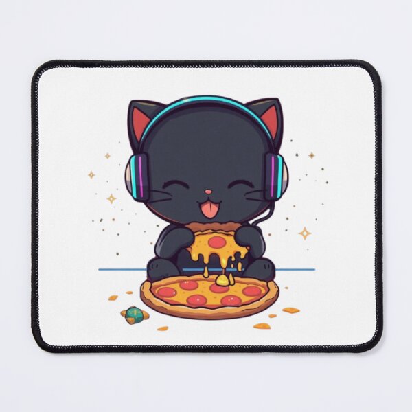 Item preview, Cute Black Gamer Cat Eating Pizza Kawaii Sticker designed and sold by Stylestickers55.