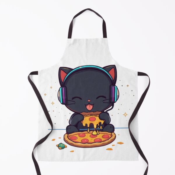 Item preview, Cute Black Gamer Cat Eating Pizza Kawaii Sticker designed and sold by Stylestickers55.