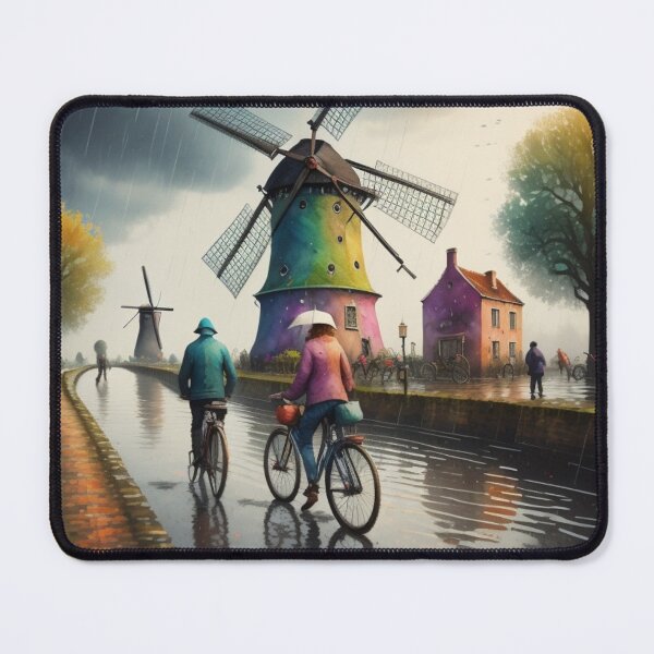 Item preview, Rainy Day in Holland Windmill Watercolor Painting designed and sold by UmSkelig834.