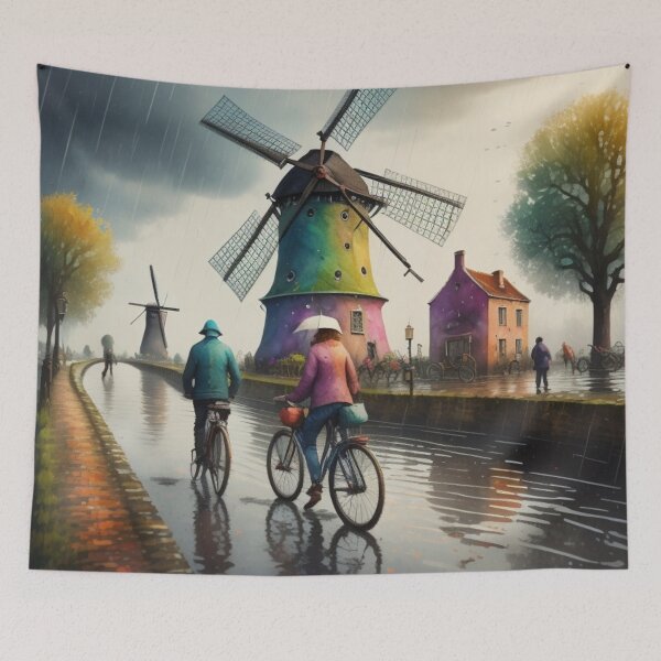 Item preview, Rainy Day in Holland Windmill Watercolor Painting designed and sold by UmSkelig834.