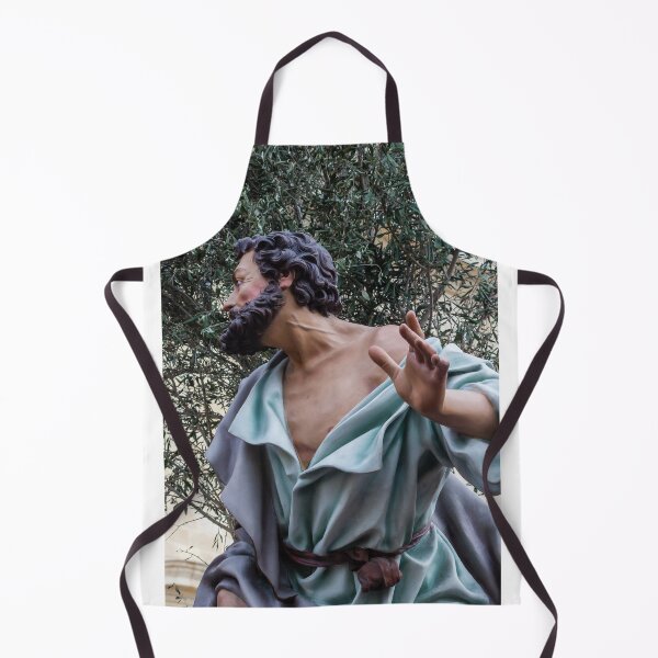 Item preview, Bearded Male Religious Statue in Dramatic Gesture Beside Olive Tree Outdoors designed and sold by Nmallia.