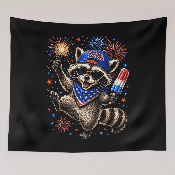 Item preview, Funny Patriotic Raccoon USA Fireworks Summer Party Animal designed and sold by JerdbordinShop.