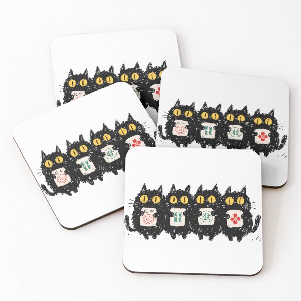 Item preview, Cute Black Cats Holding Mahjong Tiles Art designed and sold by DariaOltes.