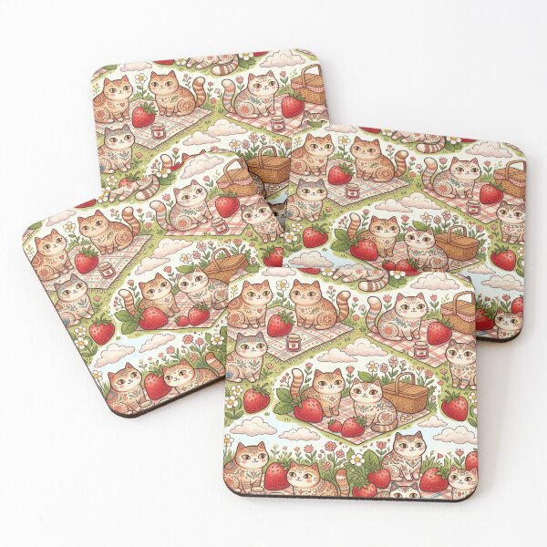 Item preview, Cute Strawberry Picnic Cats Pattern designed and sold by Iampoji.