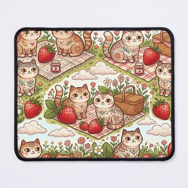 Item preview, Cute Strawberry Picnic Cats Pattern designed and sold by Iampoji.