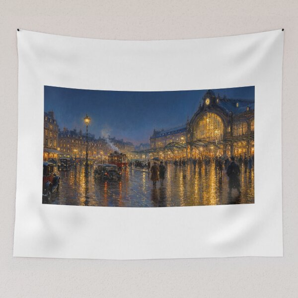 Item preview, Rainy European Railway Station at Night designed and sold by Squiglix.