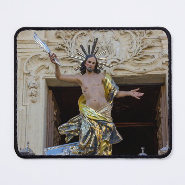 Item preview, Jesus Christ Statue With Golden Robe and Radiant Halo Against Blue Sky, Religious Sculpture of Resurrection designed and sold by Nmallia.