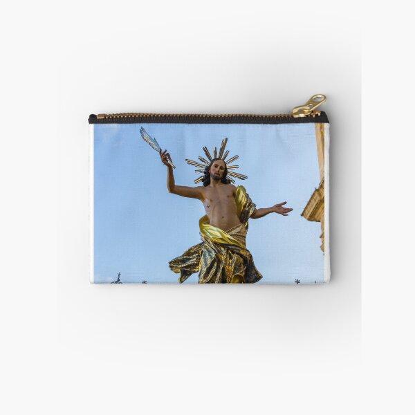 Item preview, Jesus Christ Statue With Golden Robe and Radiant Halo Against Blue Sky, Religious Sculpture of Resurrection designed and sold by Nmallia.