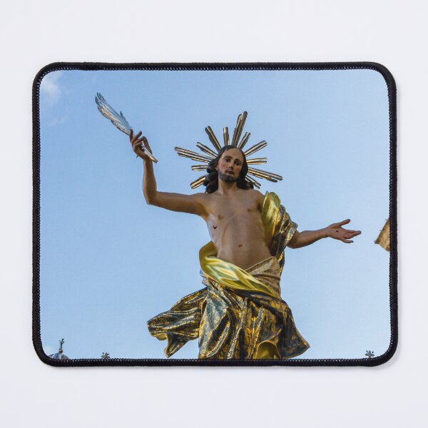 Item preview, Jesus Christ Statue With Golden Robe and Radiant Halo Against Blue Sky, Religious Sculpture of Resurrection designed and sold by Nmallia.
