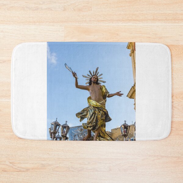 Item preview, Jesus Christ Statue With Golden Robe and Radiant Halo Against Blue Sky, Religious Sculpture of Resurrection designed and sold by Nmallia.