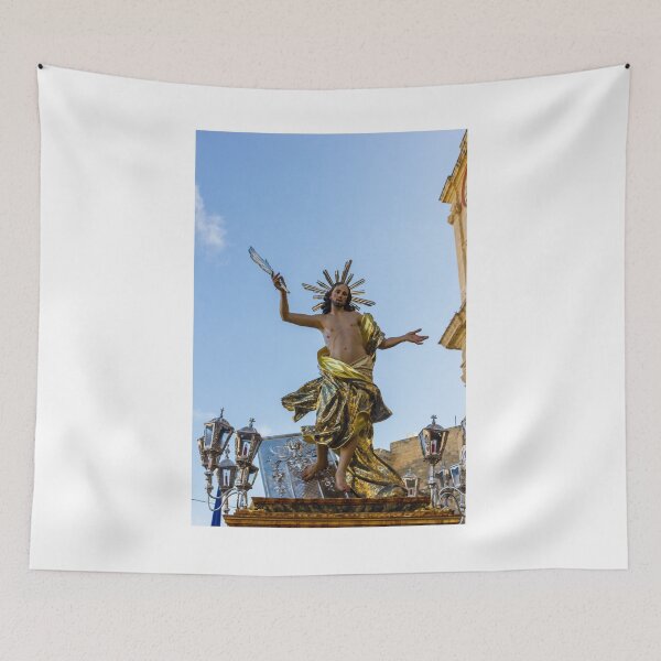 Item preview, Jesus Christ Statue With Golden Robe and Radiant Halo Against Blue Sky, Religious Sculpture of Resurrection designed and sold by Nmallia.