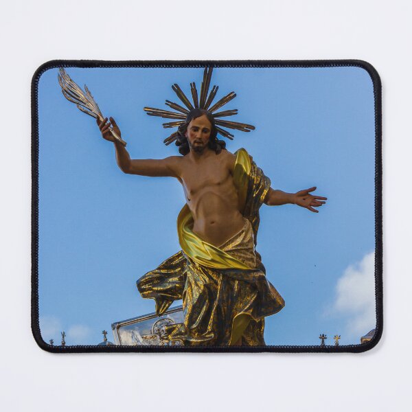 Item preview, Jesus Christ Statue With Golden Robe and Radiant Halo Against Blue Sky, Religious Sculpture of Resurrection designed and sold by Nmallia.