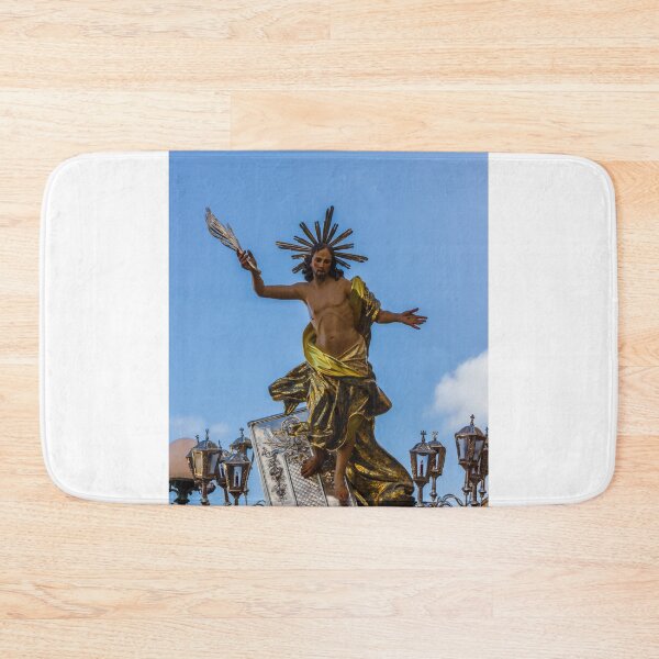 Item preview, Jesus Christ Statue With Golden Robe and Radiant Halo Against Blue Sky, Religious Sculpture of Resurrection designed and sold by Nmallia.