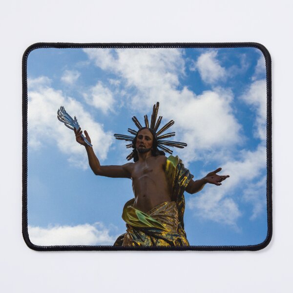 Item preview, Jesus Christ Statue With Golden Robe and Radiant Halo Against Blue Sky, Religious Sculpture of Resurrection designed and sold by Nmallia.