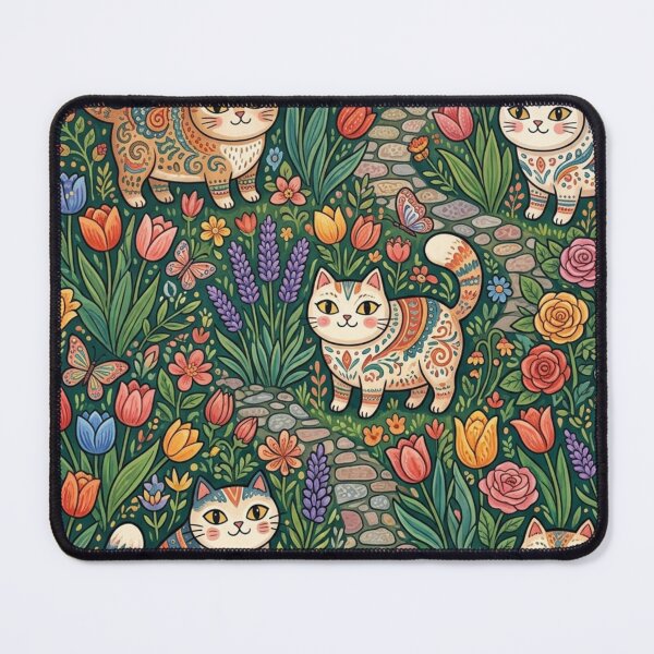Item preview, Cute Folk Art Cats in Blooming Garden designed and sold by Iampoji.